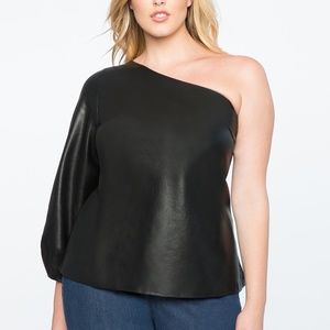 Eloquii - One Shoulder Faux Leather Top